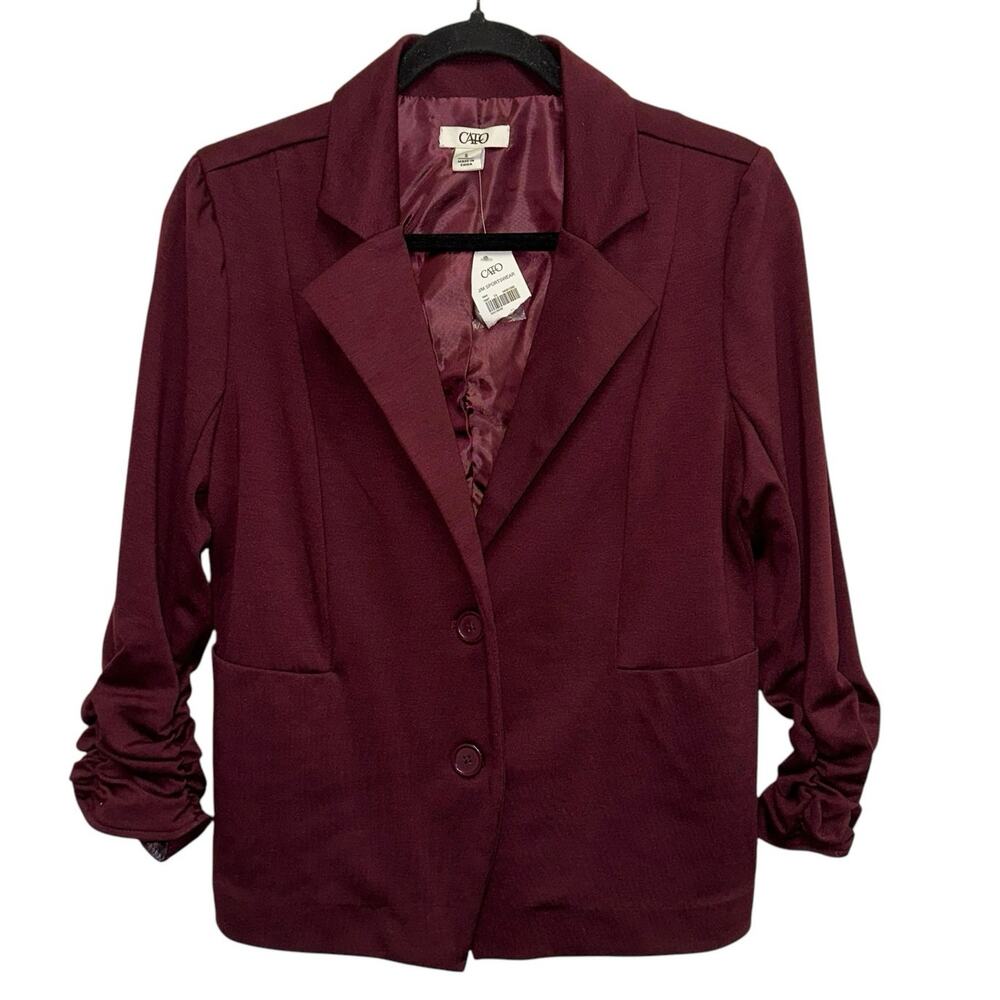 Cato Burgundy Ruched Sleeve Blazer Jacket Small NWT Career Chic